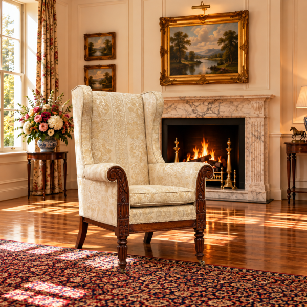 19TH CENTURY WILLIAM IV PERIOD MAHOGANY WING BACK ARMCHAIR, C1830