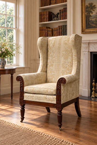 19TH CENTURY WILLIAM IV PERIOD MAHOGANY WING BACK ARMCHAIR, C1830