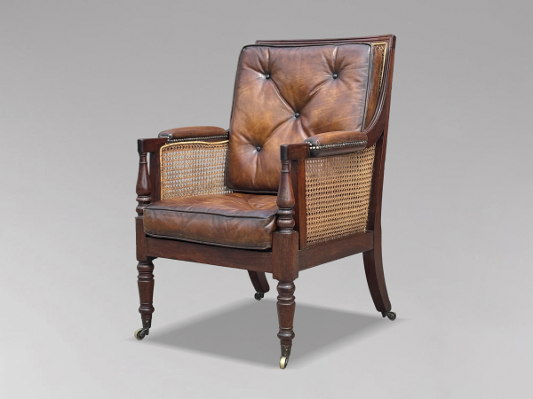 SOLD/19TH CENTURY GEORGE IV MAHOGANY CANED LIBRARY BERGÈRE, C1820
