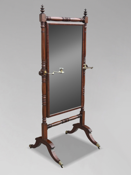 EARLY 19TH CENTURY REGENCY PERIOD MAHOGANY CHEVAL MIRROR, C1820