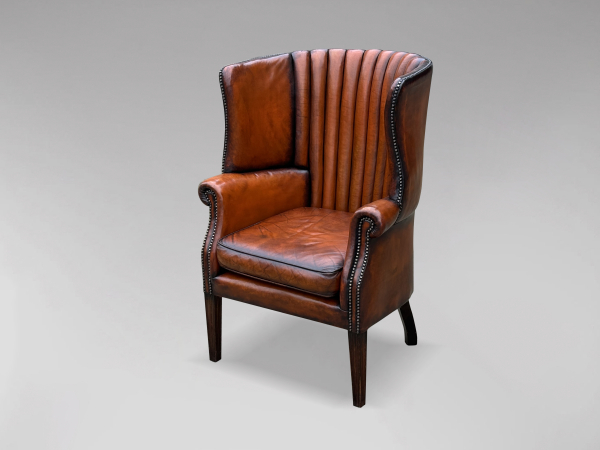 SOLD/LEATHER BARREL BACK ARMCHAIR