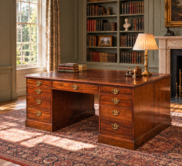 LARGE 18TH CENTURY GEORGE III PERIOD MAHOGANY PARTNERS DESK, C1790