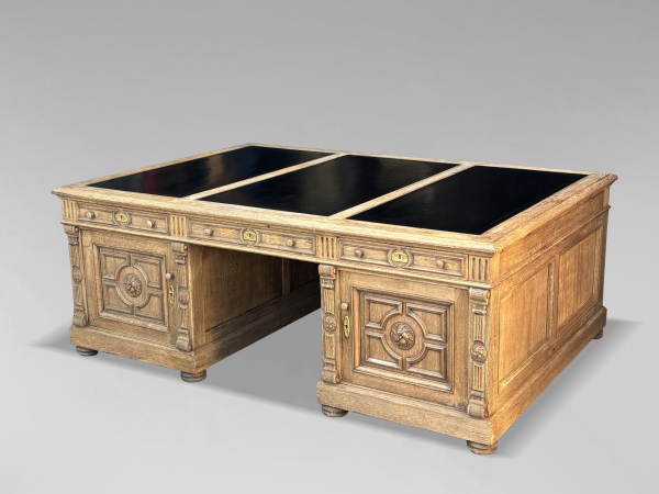 SOLD/LARGE 19TH CENTURY FRENCH CARVED OAK PARTNERS DESK, C1860