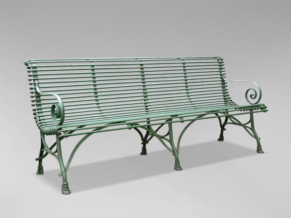 SOLD/LARGE FRENCH IRON PAINTED GARDEN BENCH FROM ARRAS