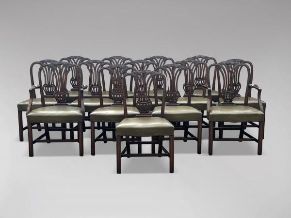 SOLD/LARGE SET OF 14 MAHOGANY HEPPLEWHITE STYLE DINING CHAIRS, C1880