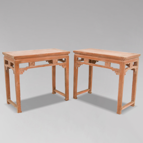 SOLD/PAIR OF 19TH CENTURY CHINESE PAINTED CONSOLE TABLES, C1880