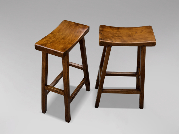 SOLD/PAIR OF 19TH CENTURY ELM SEATED HIGH STOOLS