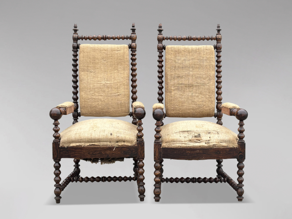 SOLD/PAIR OF 19TH CENTURY FRENCH FAUX ROSEWOOD BOBBIN ARMCHAIRS, C1850