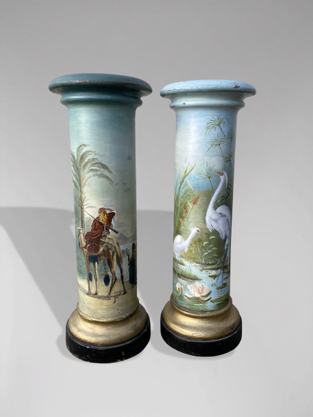PAIR OF 19TH CENTURY FRENCH PAINTED COLUMNS BY MARGUERITE, C1896
