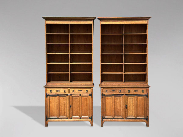 SOLD/PAIR OF ANTIQUE TALL OAK ARTS & CRAFTS LIBRARY BOOKCASES