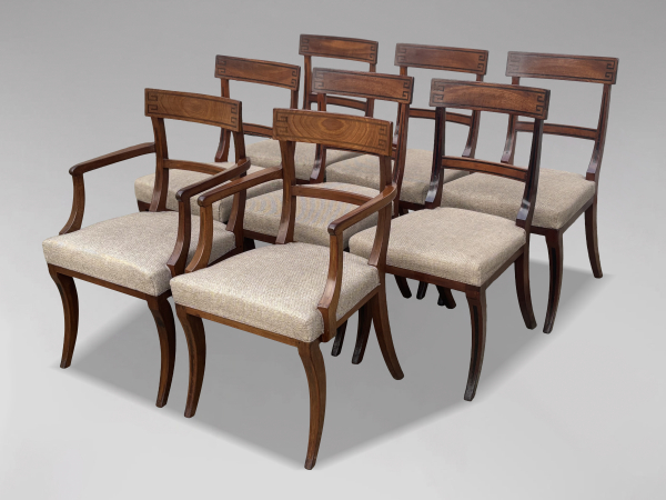 SOLD/SET OF 8 REGENCY PERIOD MAHOGANY EBONY INLAY DINING CHAIRS