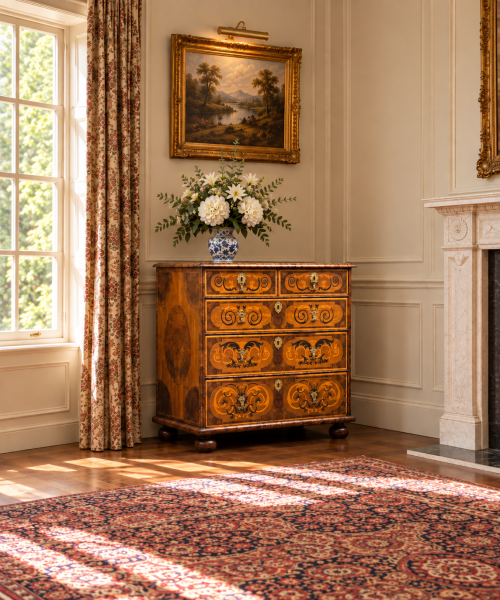 SOLD/17TH CENTURY WILLIAM & MARY PERIOD OYSTER MARQUETRY CHEST, C1