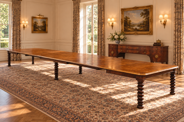 SOLD/IMPRESSIVE 19TH CENTURY 6M POLLARD OAK DINING TABLE STAMPED GILLO
