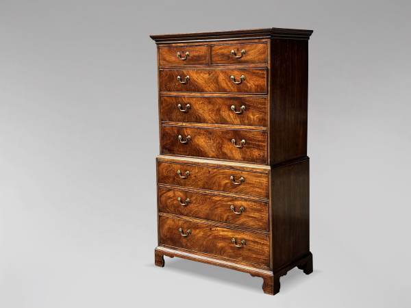 SOLD/18TH CENTURY GEORGE III PERIOD MAHOGANY CHEST ON CHEST