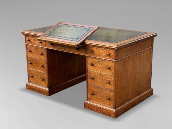 MID 19TH CENTURY OAK PEDESTAL PARTNERS DESK, C1850