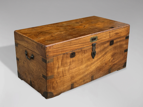 SOLD/UNTOUCHED LATE 19TH CENTURY LARGE CAMPHOR WOOD TRAVELLING CHEST 